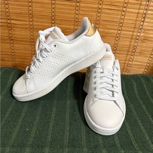 Adidas Women's White Sneakers with Gold Details